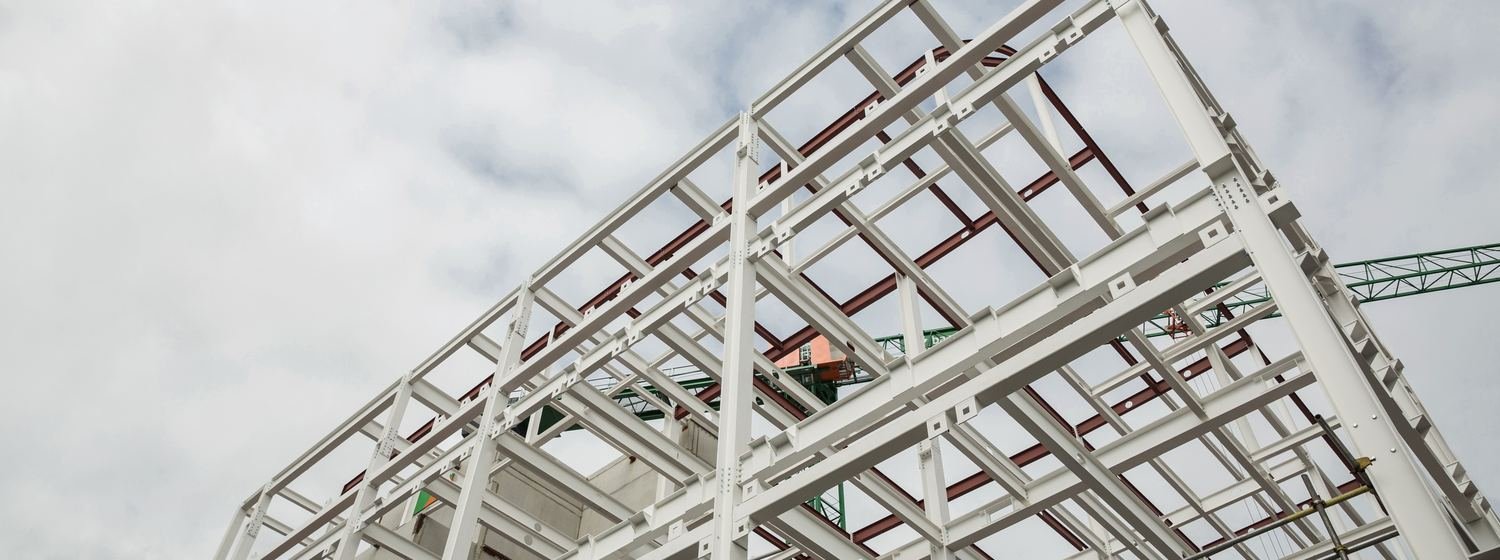 Structural steel frame of a building under construction