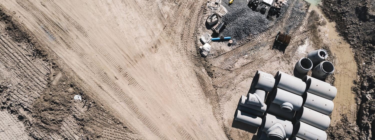 Aerial view of an active construction site