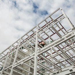 Structural steel frame of a building under construction